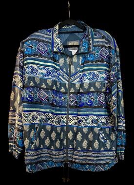 Vintage East West Silk Around the World Voyage Cruise Bomber Jacket. Size L